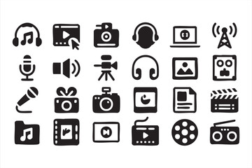 Simple vector multimedia symbols for online platforms and UX design