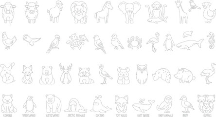 Animal illustrations vector drawing wildlife nature zoo farm pets mammals birds