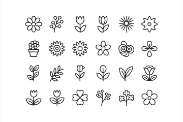 Minimal vector flowers and leaves for decorative illustration projects