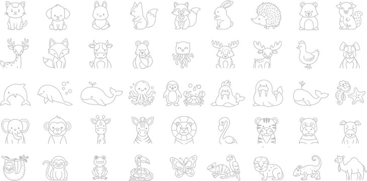 Animals cartoon cute vector illustration drawing wildlife nature zoo set