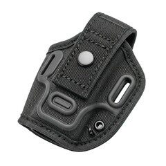Close Up Of Black Gun Holster With Gray Detailing Isolated Against Transparent Background
