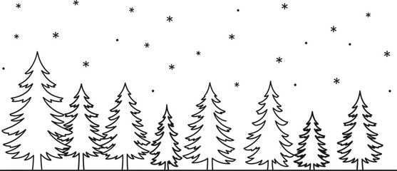 Obraz premium Winter landscape trees snow forest nature christmas holiday season cold line art