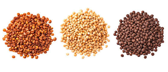Three Piles Of Different Colors Grains on a Transparent Background
