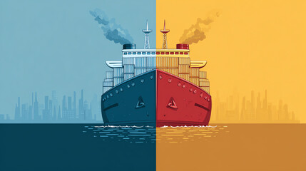 Two ships symbolize joint venture in colorful deal negotiation across water