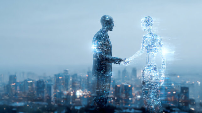 Two figures engage in joint venture deal negotiation symbolizing collaboration and innovation