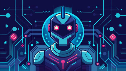 Modern Cybernetic Robot Face Artificial Intelligence. Engineering Automation Futuristic Electronic Circuit System, Connection Network Illustration, Technology Avatar Portrait.