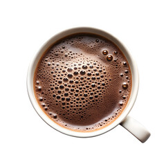 Overhead view of a cup of hot chocolate isolated on transparent background