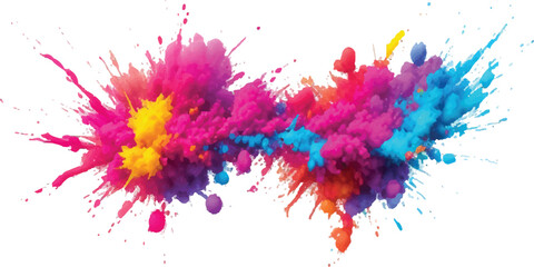 Colorful powder explosion vibrant abstract splash of holi paint isolated on white background