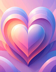 Colorful poster with a layered heart. Soft 3D abstract gradient style. Romantic background for a festive Valentine's Day party invitation, music design, or digital project, creative love visual