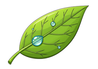 Green Leaf with Dew Drops PNG Clip Art - Transparent Fresh Nature Vector Illustration