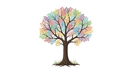 Fototapeta premium Colorful tree leaves branches nature art design illustration graphic drawing vector isolated