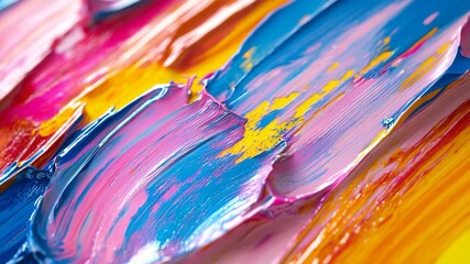 Colorful thick paint strokes in vibrant pink, blue, and yellow tones create a textured abstract background symbolizing creativity, motion, and the expressive energy of modern artistic design painting - Powered by Adobe