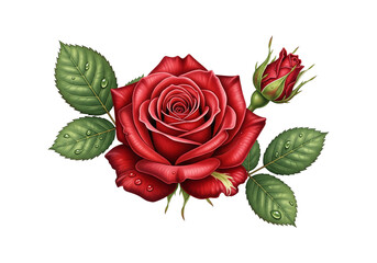 Red Rose with Bud PNG Clip Art - Transparent Realistic Vector Flower Illustration
