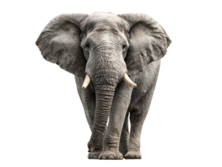 African elephant isolated on transparent background, large wild animal, wildlife conservation, safari mammal, detailed texture, front view, realistic cutout for design and print