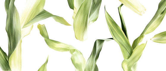 Overlapping Green Leaves With Textured Details Against A Transparent Background