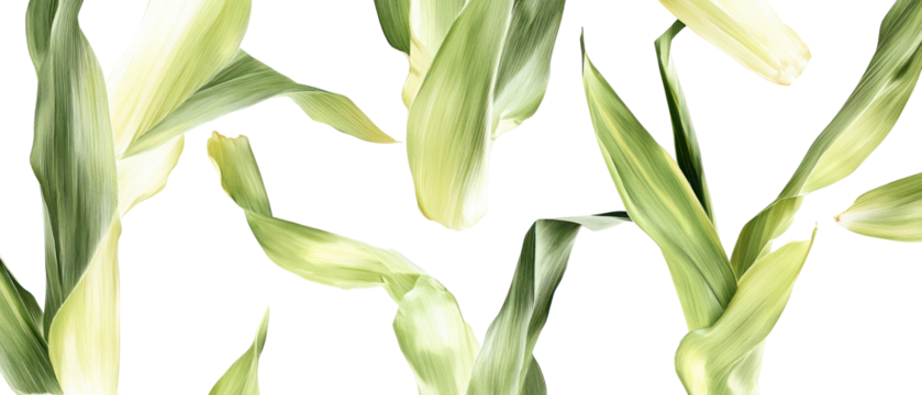 Overlapping Green Leaves With Textured Details Against A Transparent Background