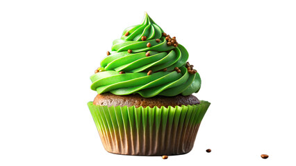 Delicious cupcake with green frosting isolated on transparent background