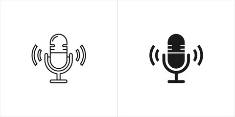 Microphone icon in black and white, podcast mic symbol