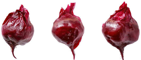 Three Fresh Red Beetroots Isolated On Transparent Background