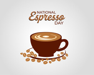 National Espresso Day coffee cup with beans design. 23 November. Template for background with banner poster. Vector illustration.