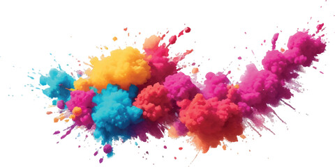Colorful explosion of vibrant powder abstract splash of Holi colors isolated on white background for festive designs