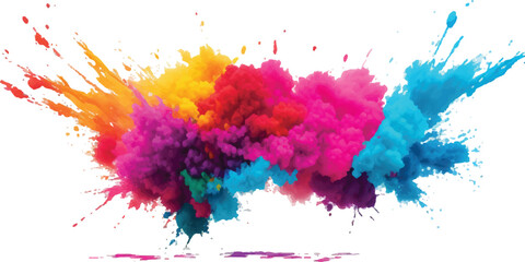 Colorful powder explosion vibrant burst of Holi colors isolated on white background for festive designs and creative projects