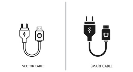 Smart cable icon vector illustration in black and white
