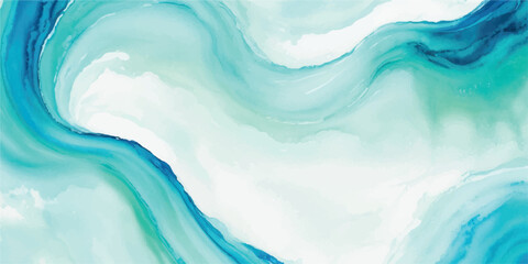Abstract watercolor painting with flowing turquoise and white creating a serene and calming background perfect for graphic design projects