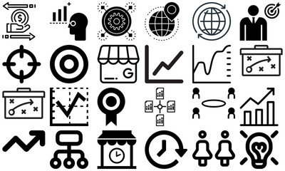 Obraz premium Set of 24 Business icons. Business and Finance web icons in line style. Money, bank, contact, infographic. Icon collection. Vector illustration.