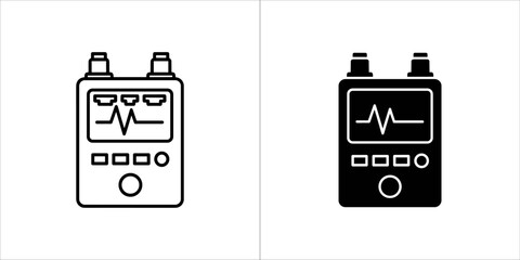 Portable ecg monitor device icon, black and white outline and filled versions