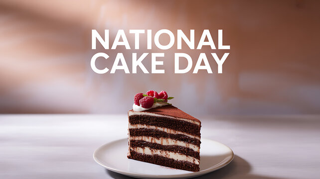 A slice of layered chocolate cake with raspberries on a plate, celebrating National Cake Day - Powered by Adobe