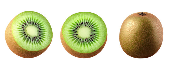 Kiwi Fruit Slices With Whole Fruit Composition Against Transparent Background