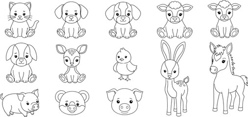 Cartoon animals outline cute vector illustration drawing design graphic art