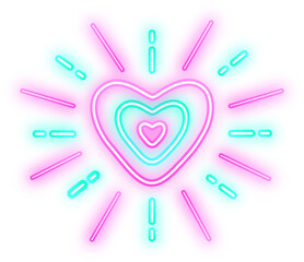 A vibrant neon heart shape with a floral petal burst design, perfect for adding a playful and glowing touch to any project.
