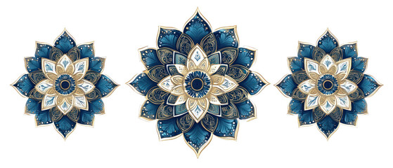 Ornate Floral Arrangement In Shades Of Blue And Gold On Transparent Background