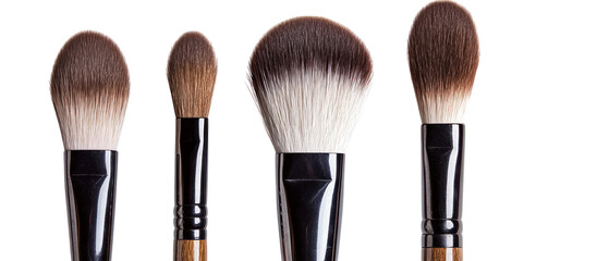 Close Up Of Makeup Brushes Arranged On Transparent Background Showing Brown And White Bristles