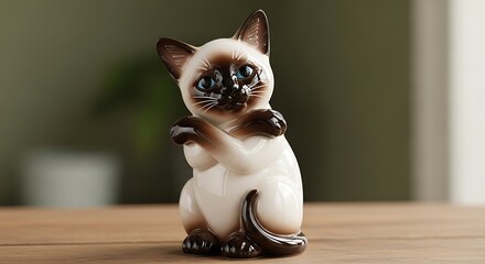 Vintage Siamese Cat Figurine - A Charming Collectible on Wooden Surface.
