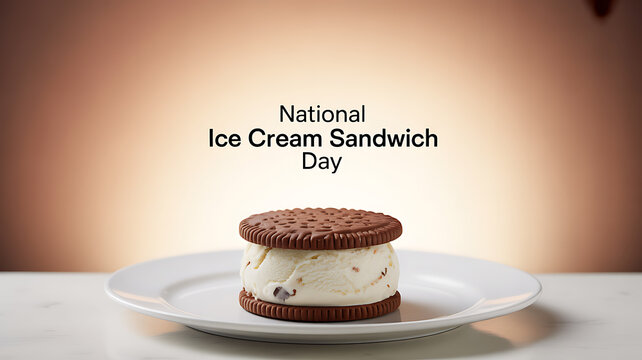 National Ice Cream Sandwich Day celebration featuring a classic ice cream sandwich on a white plate