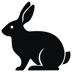 Obraz premium Black silhouette of a rabbit sitting attentively with long ears raised