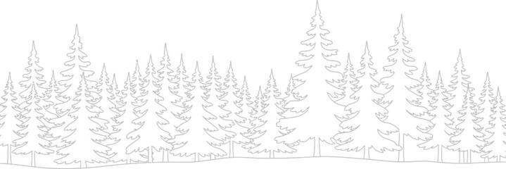 Forest trees pine woodland nature landscape outline drawing illustration art