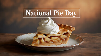 A slice of apple pie with whipped cream on a plate, celebrating National Pie Day