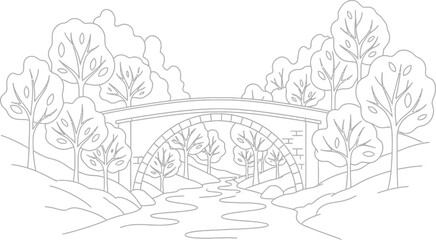 Bridge river trees nature landscape park outdoors scenic travel tourism drawing art