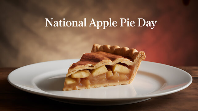 A slice of apple pie on a white plate celebrating National Apple Pie Day