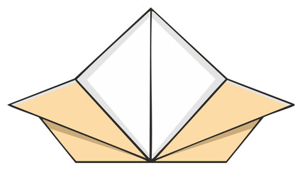 Fototapeta premium Geometric origami paper boat with folded beige sides and white center in vector format
