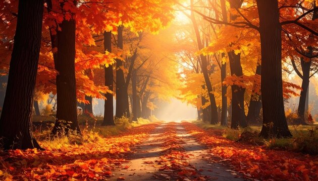 Autumnal path bathed in golden sunlight (1)