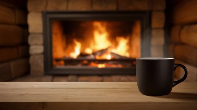 Cozy Nordic Fireplace with Steaming Coffee Cup | Warm Winter Cabin Atmosphere | Loop