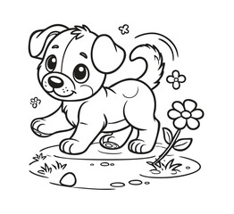 Cute Playful Dog - Bold Outline Illustration