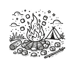 Campfire Marshmallow - Cozy Outline Illustration