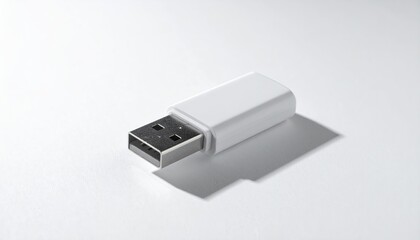 White USB flash drive, angled on plain white surface