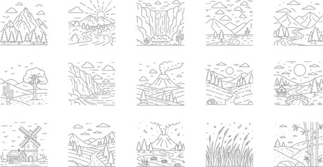 Landscape nature mountain volcano waterfall forest river sun sky clouds tree